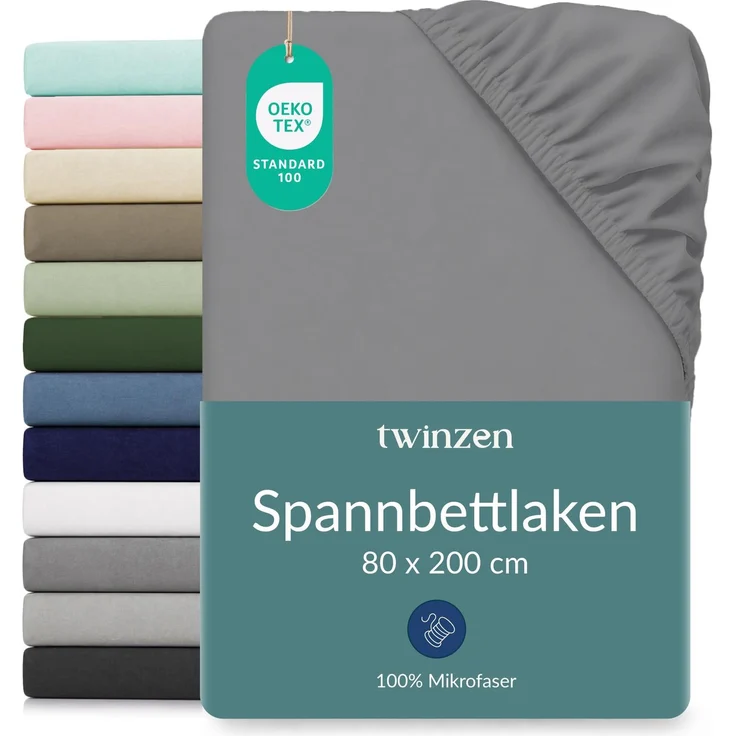 Twinzen Spannbettlaken Mikrofaser 80x200 Anthrazit Steghöhe 20 cm