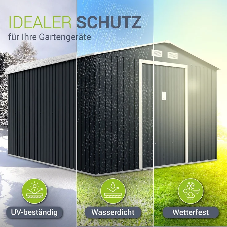 Juskys Metall Gerätehaus XXL mit Satteldach, Schiebetür & Fundament, anthrazit, 15m³ | 277×319×192 cm – Bild 3