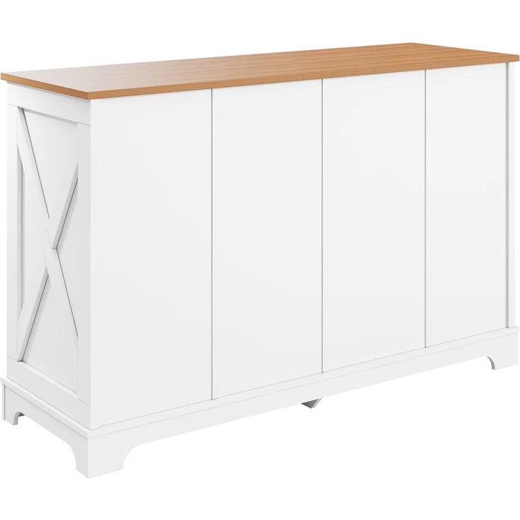 DESVIAE Sideboard mit 6 Schubladen 120x76x40 cm MDF und Spanplatte Weiß/Naturholz – Bild 9