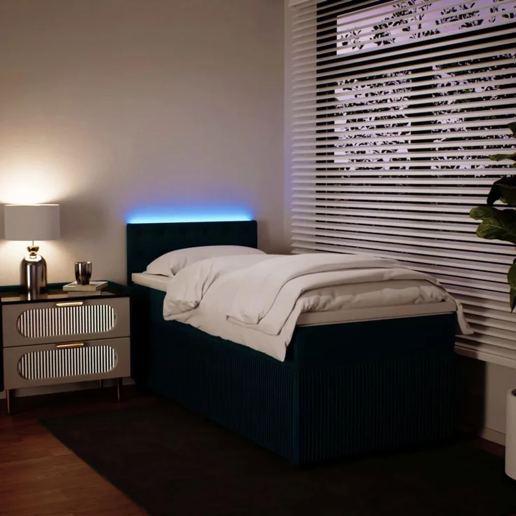 vidaXL Boxspringbett mit Matratze Blau 100x200 cm Samt 3289978 – Bild 5