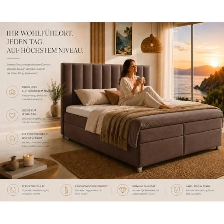 Best for Home Boxspringbett mit Bettkasten Trinity K-10 Bonellfederkern inkl. 7 cm Topper (Bonell-Matratze, gepolstertes Kopfteil, Doppelbett versch. Größen, 140x200 160x200 180x200 200x200 cm), Handwerksqualität, TOP Preis-Leistungs-Verhältnis – Bild 6