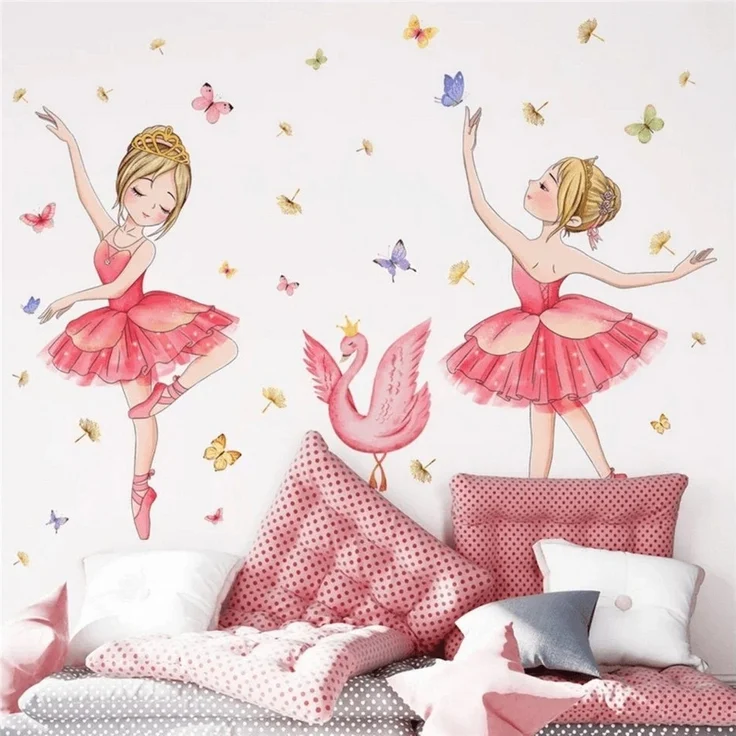 Montegoni Wandtattoo Kinder Wandsticker (selbstklebend Prinzessin, Schwan, Blumen, und Schmetterlinge Wandaufkleber, Deko Kindergarten Heimdekoration), Wandtattoo für Mädchenzimmer – Bild 1