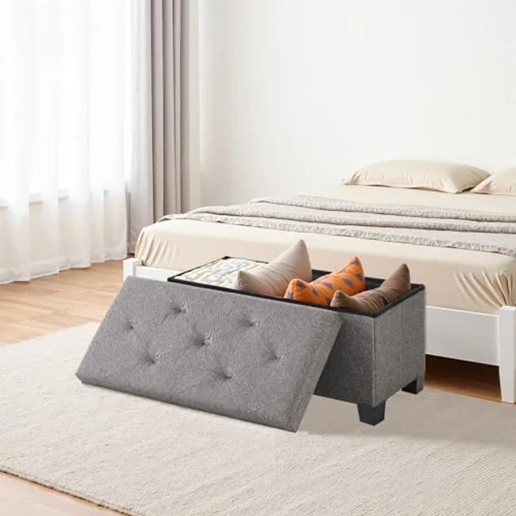 Sweetcrispy Sitzbank mit Stauraum, Sitzbank mit Beinen, 76 x 38 x 38 cm, Klappbare Sitztruhe Sitzhocker, Aufbewahrungsbox mit Deckel, bis 300 kg belastbar, für Wohnzimmer Schlafzimmer Flur, Dunkelgrau – Bild 8