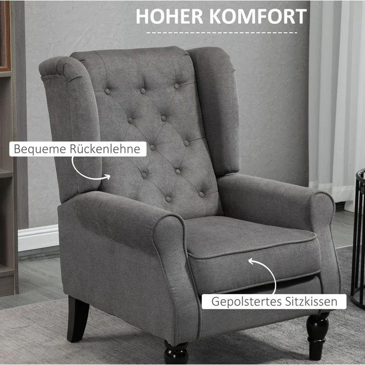 Ohrensessel mit Knopfheftung, 74x86x102 cm, Dunkelgrau – Bild 5