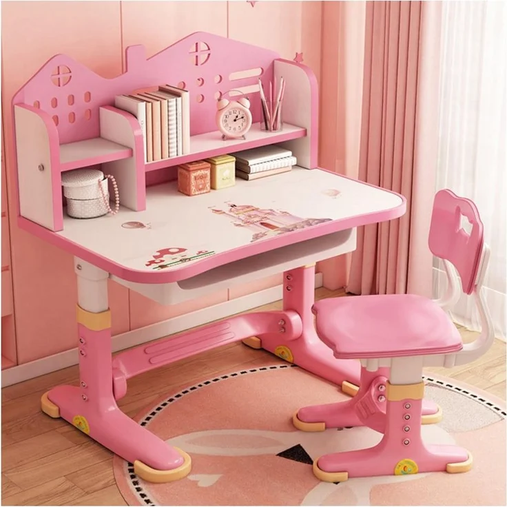 Rutaqian Kinderschreibtisch Schreibtische Kinder, Höheverstellbar Kinderschreibtisch mit Stuhl Set (Kinder-Schreibtisch- und Stuhl-Set, 1-St, 1 x Kinder-Studientisch 1 x Kinder-Studienstuhl), Ergonomischer Kinderschreibtischstuhl mit Bücherständer,bis ... – Bild 2