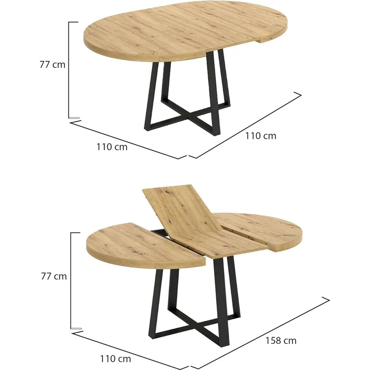 Dmora Tisch Casarola, Konsole ausziehbar rund, Mehrzweck-Esstisch, oval, 110/158x110h77 cm, Eiche Nodi – Bild 2