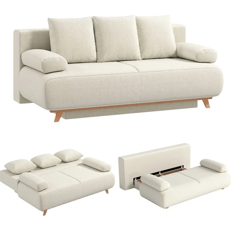 HOMCOM Schlafsofa, Cord (90 % Polyester, 10 % Nylon), Beige, 188 x 100 x 84 cm