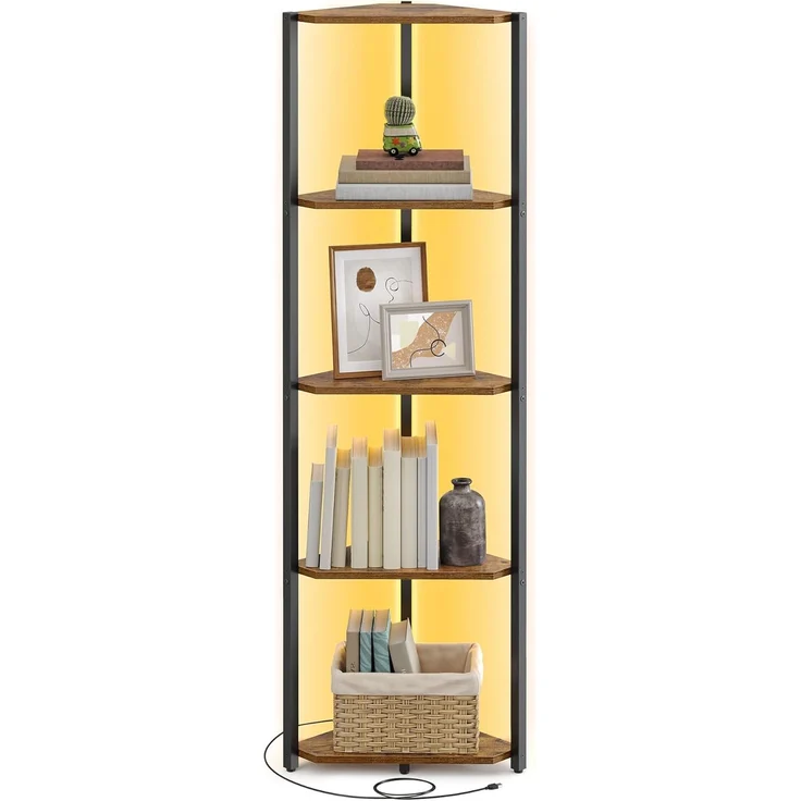 VASAGLE Eckregal 5 Ebenen, Bücherregal mit einstellbarer LED-Beleuchtung – Bild 1