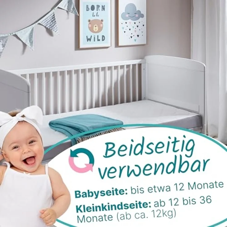 Sun Garden Modulare Babymatratze, Kindermatratze 70x140 cm inkl. Trittkante, Oeko-Tex 100 Zertifiziert, Komfortschaum, ergonomisch, für Babybett, Kinderbett, Reisebett, Bezug bis 60°C Grad waschbarer – Bild 3