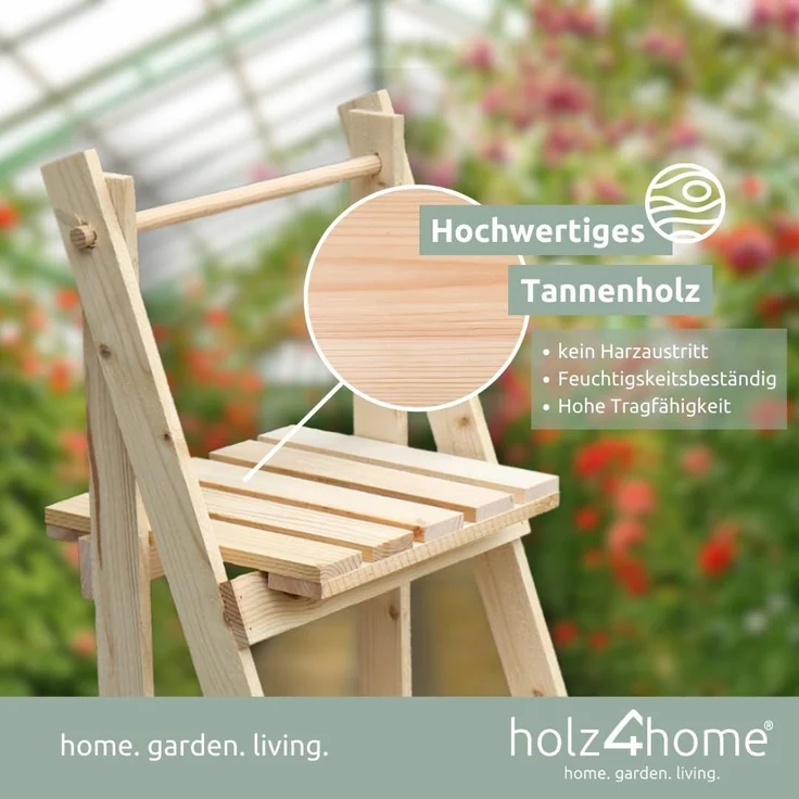 holz4home® Pflanzentreppe Pflanzleiter mit 4 Ablagen I Blumentreppe aus Tannenholz, Klappbar – Bild 7