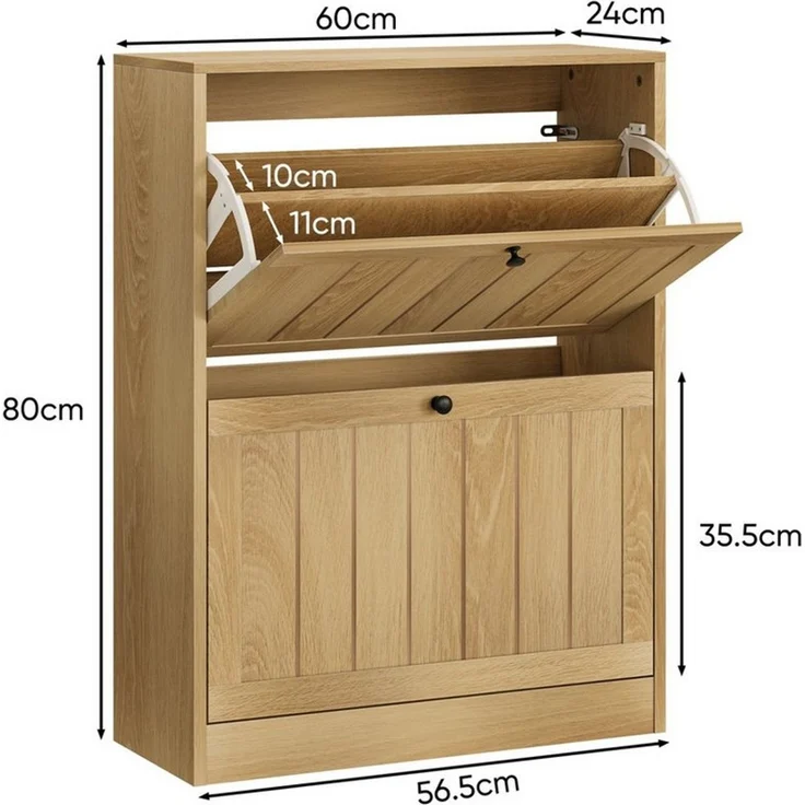 ANYSUN Schuhschrank Schuhkipper schmal 60 cm, 2 Klappen, für Flur & Eingangsbereich Nur 24 cm tief, für 6–12 Paar Schuhe, verstellbare Einlegeböden – Bild 2