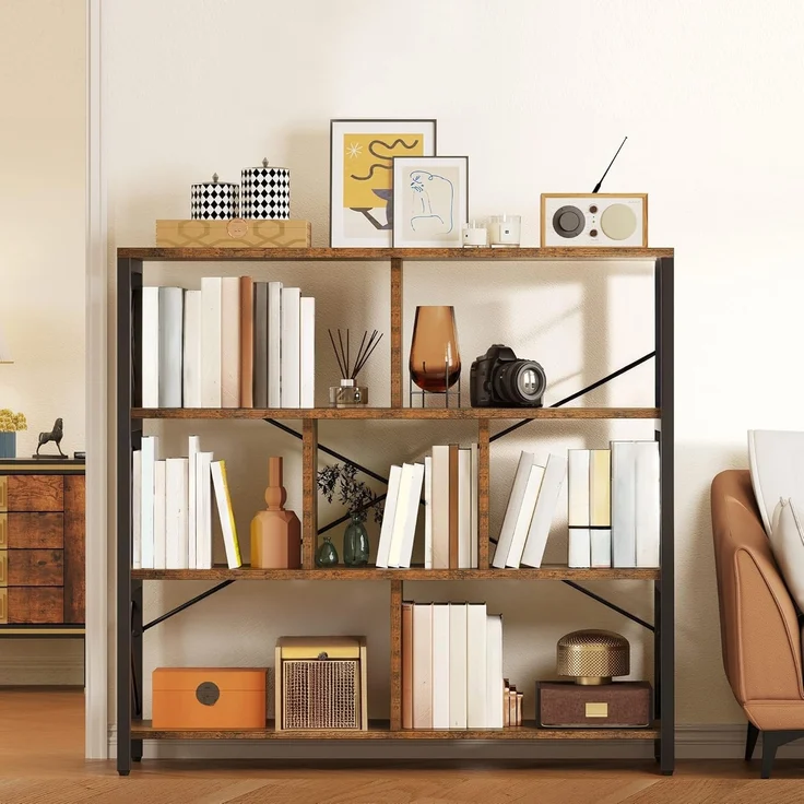 YITAHOME Bücherregal mit 4 Ebenen, Standregal 120cm Hoch Freistehendes Eck-Bücherregal, Offene Display-Aufbewahrung, Regale für Wohnzimmer Schlafzimmer Büro, Vintagebraun-schwarz – Bild 1