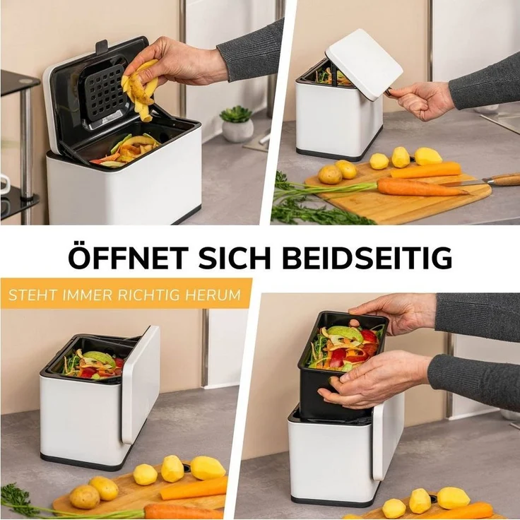 eluno Biomülleimer mit Geruchsfilter, 3 Montagearten, Edelstahl, 3 Liter, Weiß – Bild 2