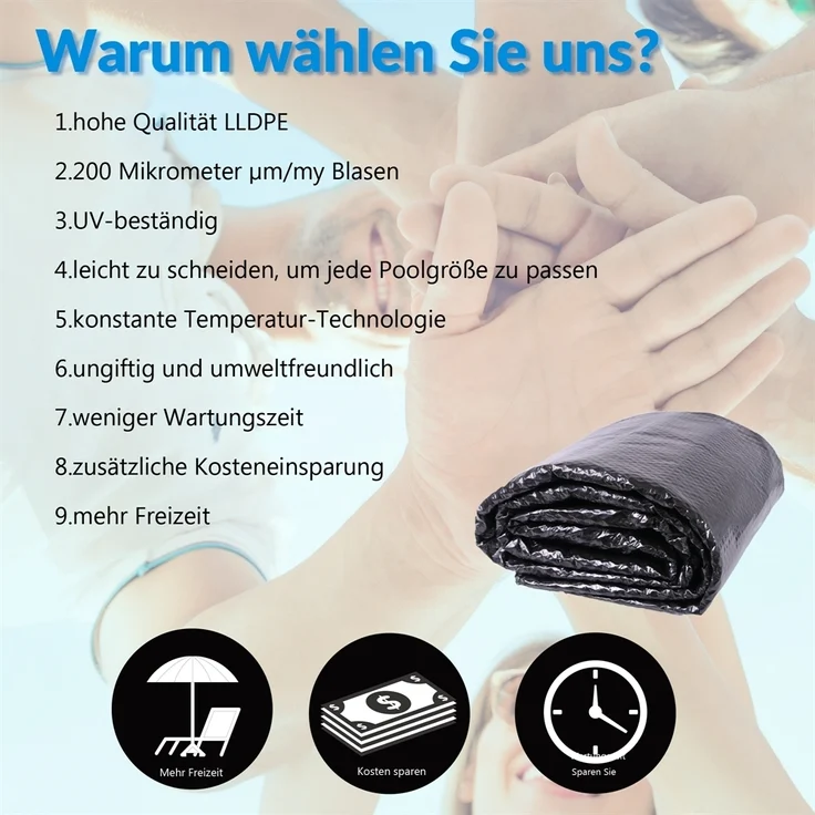 Solarfolie Schwarz 549x274cm Poolheizung Wärmeplane Schutzabdeckung Unterlage – Bild 8