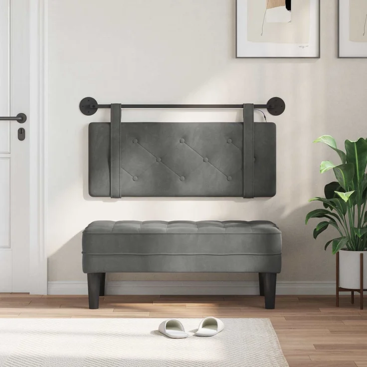 vidaXL Hängendes Kopfteil Mit LED Licht Dunkelgrau Samt 5 x 110 x 55 cm Grau – Bild 3