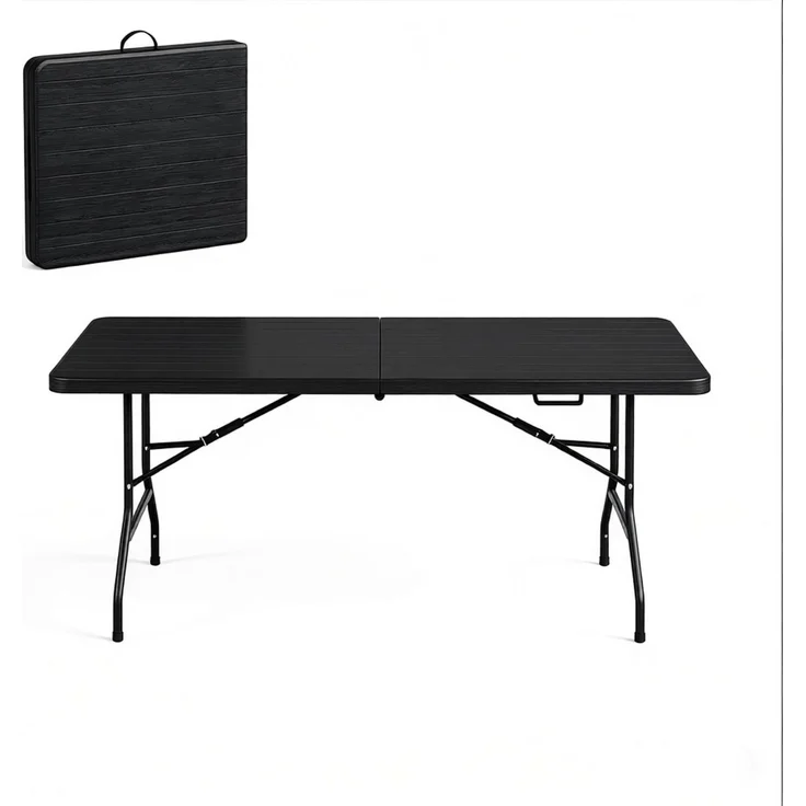 Klapptisch 180 x 74 x 70 cm in Schwarz – faltbarer Gartentisch aus HDPE und Metall für 8 Personen – Bild 9