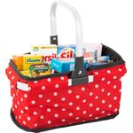 Tanner Faltbarer Tragekorb mit Punkten inkl. Lebensmittelpackungen, Stoff rot, 17 x 26 x 16 cm