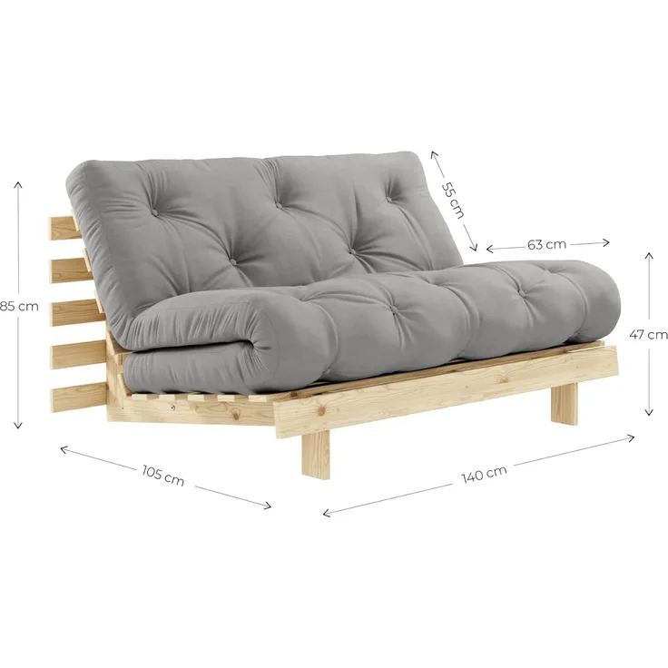 KARUP DESIGN ROOTS Futonsofa Gestell unbehandelt Matratze Grau