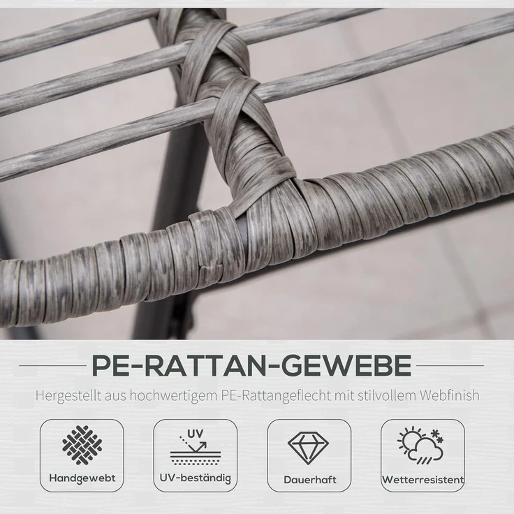 Outsunny Sitzgruppe Rattanstuhl mit Kissen, (Gartensessel, 2-tlg, Rattan Relaxsessel), Stahl Polyester Grau 69 x 76 x 70 cm – Bild 4