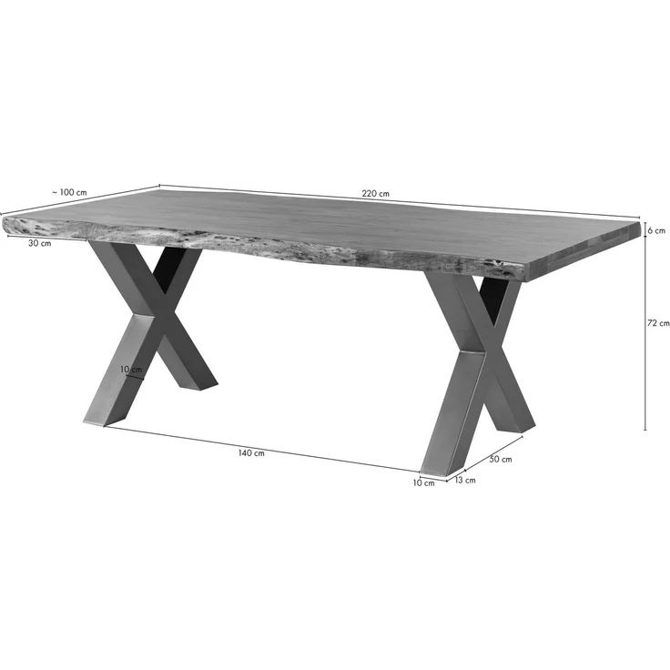 Baumtisch Akazie 220x100x77 grau lackiert / X-Beine silber matt FREEFORM 5 – Bild 8