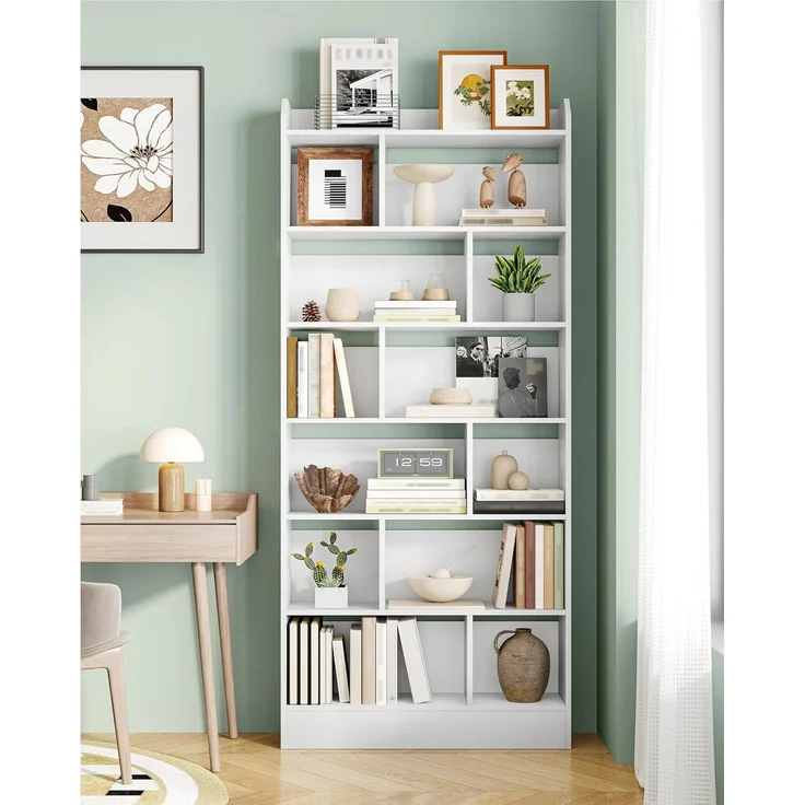 Bücherregal, Bücherschrank, mit 7 Fächern, Aufbewahrungsregal, Standregal, für Wohnzimmer, Büro, Schlafzimmer, 24 x 80 x 199 cm, Weiß – Bild 4