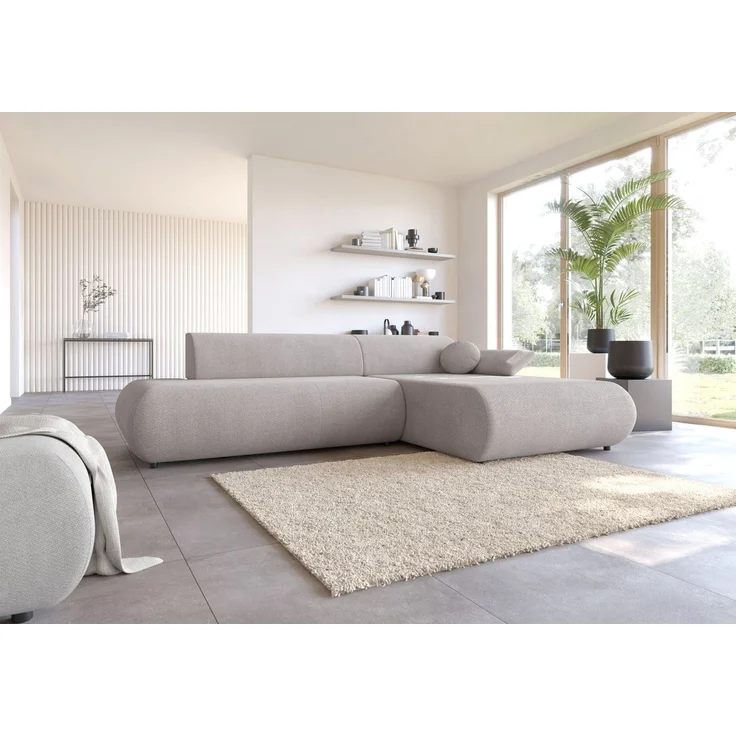 Selsey 'Armone' Ecksofa mit Schlaffunktion, Chenille, Ottomane rechts, Hellgrau – Bild 3