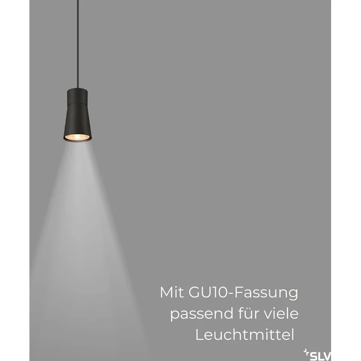 SLV PURI 2.0 Cone, 3~ Pendelleuchte, GU10, Pendellänge 200cm, 1x max. 6W, schwarz - Leuchten mit 3 Phasen Adapter 230V – Bild 3