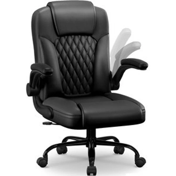 Homimaster Bürostuhl Ergonomisch, Kunstleder Schreibtischstuhl 90° Klappbaren Armlehnen (Schreibtisch Stuhl 90-120° Wippfunktion, Ergonomischer Bürostuhl mit Lendenwirbelstütze), Schreibstuhl Höhenverstellbar, 150kg Belastbar – Bild 6