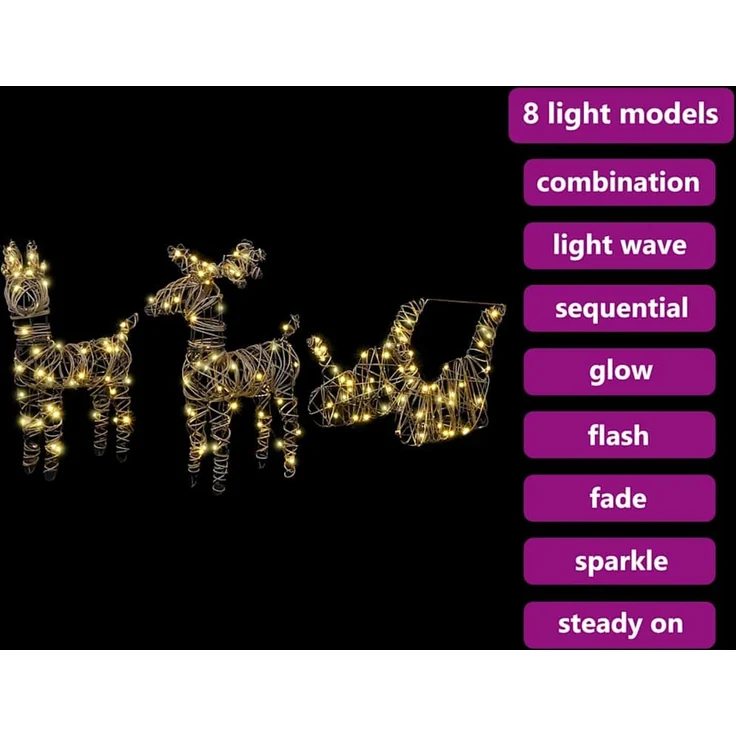 vidaXL 3D-Weihnachtsrentier mit Schlitten LOVIISA 3 stk. Warmes Weiß 42019083 – Bild 8