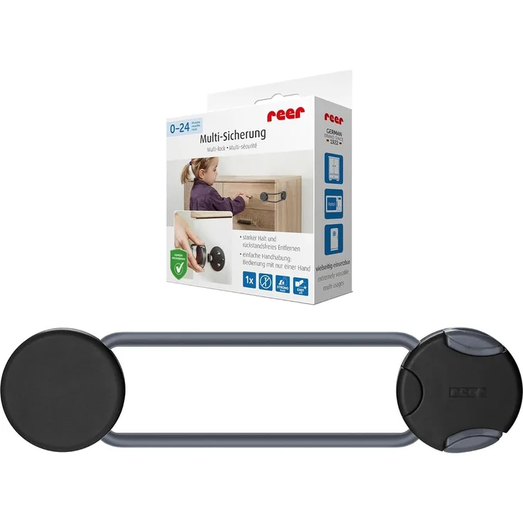 reer Multi-Sicherung 1 Stück, Kindersicherung für Schrank, Schublade und mehr, vom Schwäbischen Kindersicherheitsexperten, Schwarz
