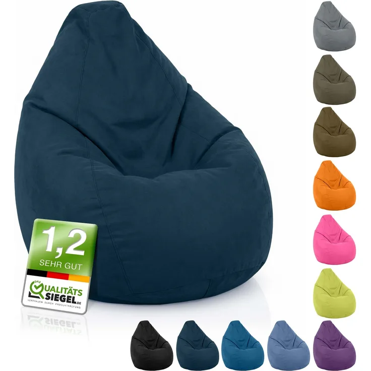 Green Bean® Sitzsack mit Rückenlehne 60x60x90cm - Indoor Sitzkissen 220L Füllung Kuschelig Waschbar - Dunkelblau