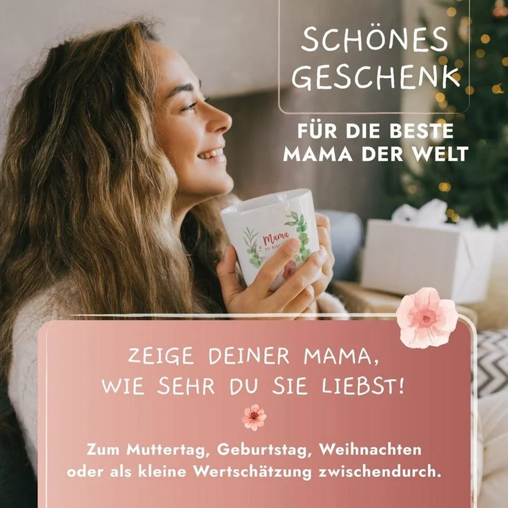 Amari Tasse Beste Mama Spruch, Geschenk Mama Muttertag von Tochter & Sohn, 1-tlg, Keramik, Kaffeetasse Teetasse 330 ml Geschenkbox Muttertag Geburtstag – Bild 2