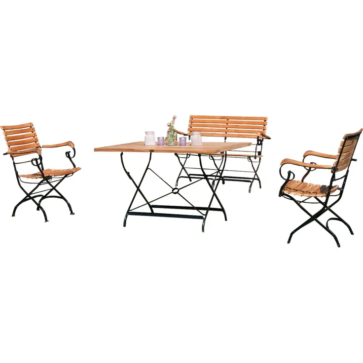 Sonnenpartner 4-teilige Sitzgruppe Oxford 120x80 cm Teakholz und Eisen schwarz Gartentisch klappbar