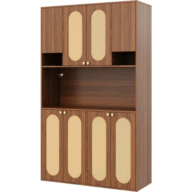 ZUBALIYA Sideboard (106 x 40 x 178 cm), LED - Beleuchtung, Gedämpftes Schließen, Fronten in Flechtoptik, Naturfarben – Bild 23