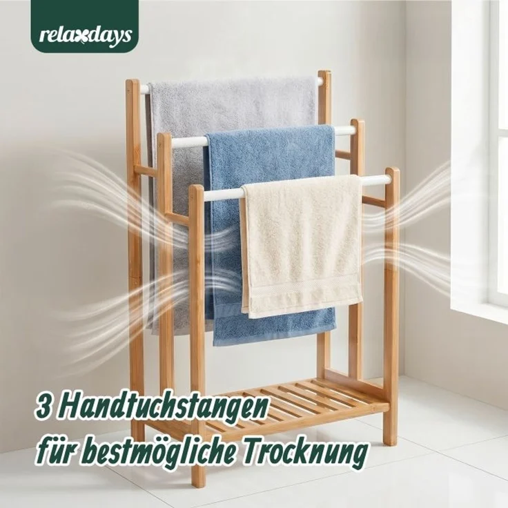 Relaxdays Handtuchhalter mit Ablage Bambus – Bild 5
