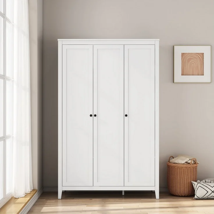 OTTO home Kleiderschrank Borkum Schlafzimmerschrank Garderobe Landhaus Bestseller weiß (hochwertige schwarze Griffe aus Metall) Schlafzimmerschrank mit 6 Böden und Kleiderstange, 3 Türen – Bild 5
