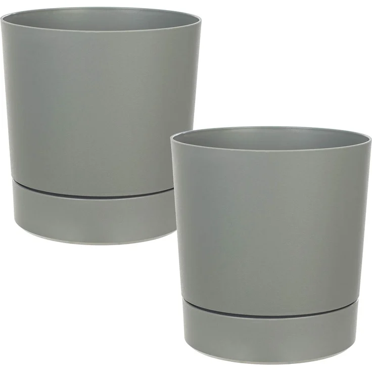 KADAX AURA 200 Recycling-Blumentopf mit Untersetzer, graugrün, 2er-Pack – Bild 4