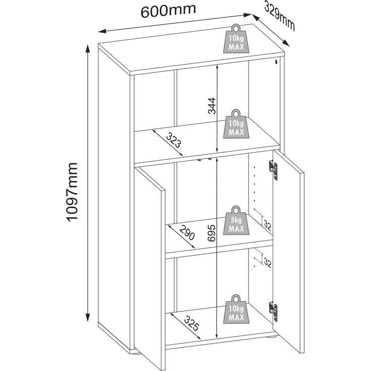 VCM Büroschrank Salia 922627 Weiß H. 110 x B. 60 x T. 33 cm – Bild 5