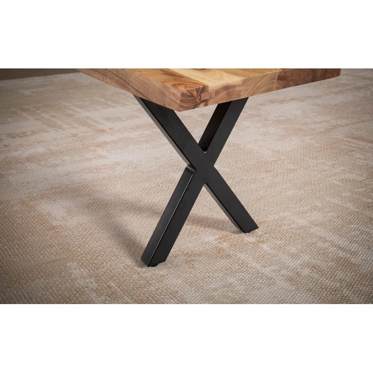 Esszimmerbank 160x40x45,5cm Akazie Massivholz Metall Baumkante X-Beine Modern – Bild 6