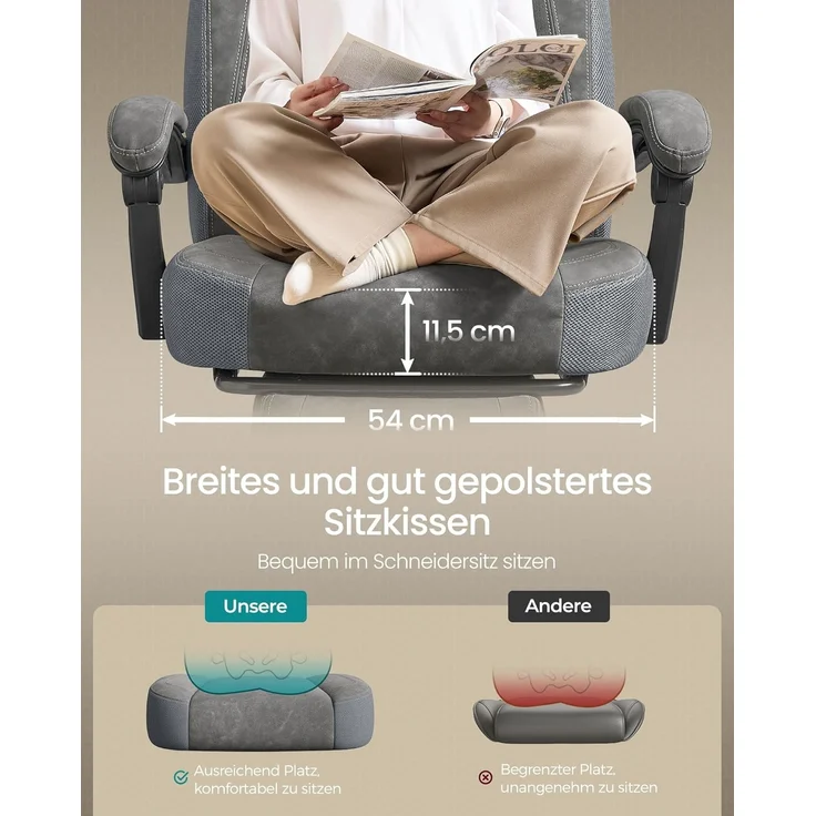 SONGMICS Gaming-Stuhl, Bürostuhl, Computerstuhl, ergonomisches Design, mit Fußstütze, verstellbares Kopfkissen – Bild 5