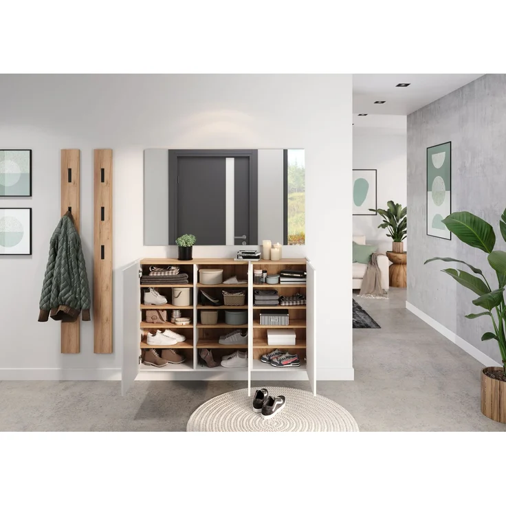 Germania Schuhschrank 1346-513 GW-Libbiano, in Weiß/Navarra-Eiche-Nb, mit geringer Tiefe, 138 x 87 x 25 cm (BxHxT) – Bild 5