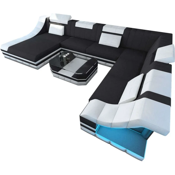 Design Stoff-Wohnlandschaft Turino XL – Komfort - Mikrofaserstoff - Dunkelgrau-Weiß - Links – Bild 1
