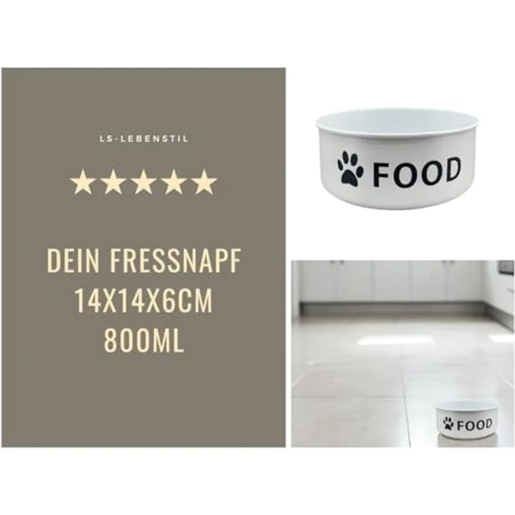 LS-LebenStil Futternapf Vintage Fressnapf Hundenapf Emaille Weiß 14x6cm 800ml Retro Napf, Emaille, Emaille – Bild 5
