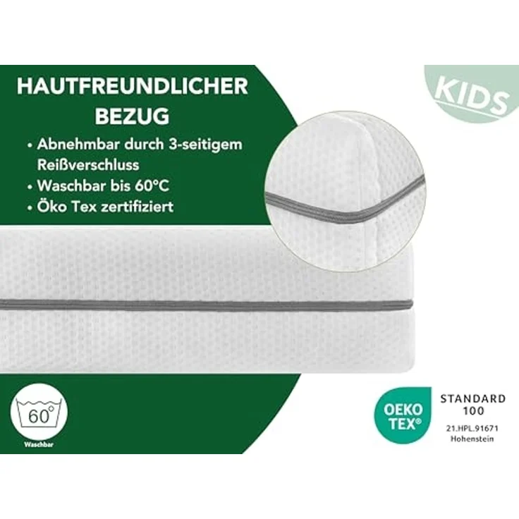 DREAMSTAR Ergo Kids Junior Kindermatratze und Jugendmatratze | Öko-TEX® | hautfreundlicher Bezug abnehmbar und waschbar bei 60 Grad | 140x200 cm – Bild 3