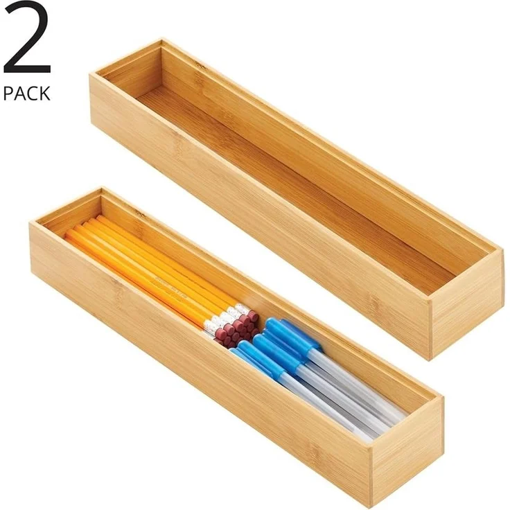 mDesign Schubladeneinsatz Aufbewahrung Organizer schmal 2er-Set Bambus Natur – Bild 4