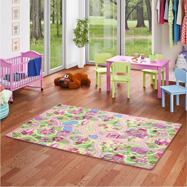 Snapstyle Kinder- und Spielteppich, 100% Polyamid, Rosa Village, 80x160 cm – Bild 2