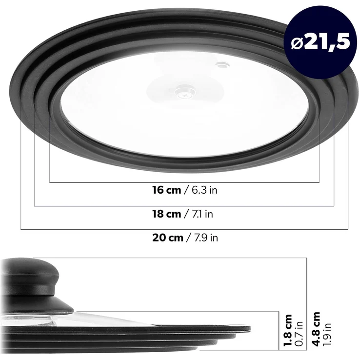 KADAX Universaldeckel 16/18/20 cm, Universal Deckel für Töpfe & Pfannen, Pfannendeckel, Glasdeckel mit Silikonrand und Dampfloch, Topfdeckel (Schwarz) – Bild 2