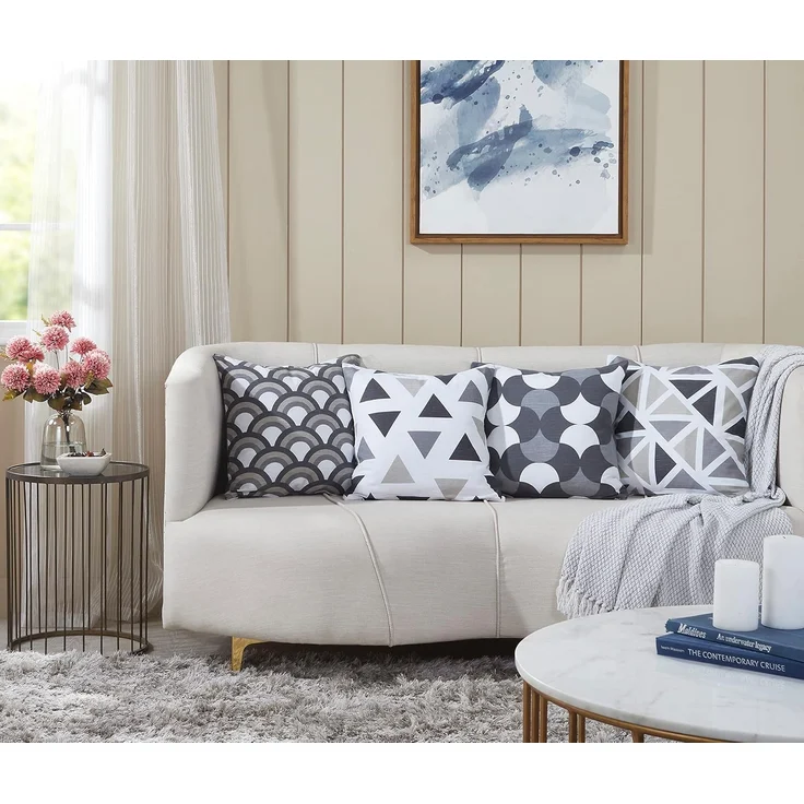 Penguin Home 4Er - Pack Dekorative Quadratische Kissen Aus Baumwolle, Luxuriöse, Stilvolle Für Wohnzimmer, Sofa, Schlafzimmer, Mit Unsichtbarem Reißverschluss, 45X45 cm (18" Inches), Grau/Weiß – Bild 2