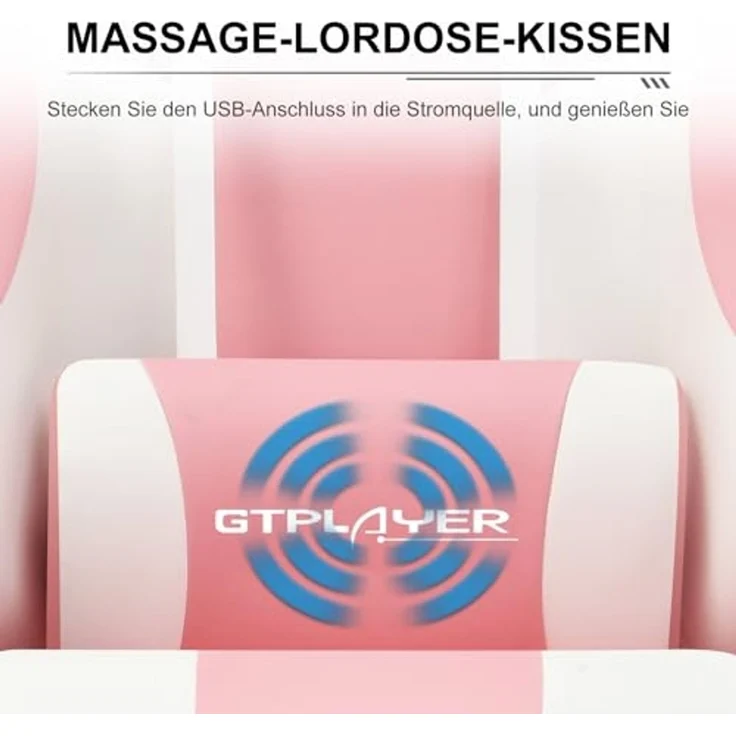 GTPLAYER Gaming Stuhl Bürostuhl Massage Gaming Sessel Ergonomischer Gamer Stuhl mit Fußstütze, Kopfstütze Massage-Lendenkissen, Gepolstert Gaming Chair, Drehsessel, rosa – Bild 3
