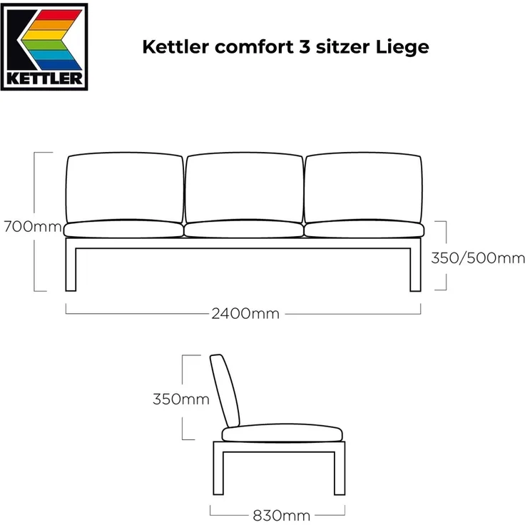 Kettler Comfort 3 Sitzer Liege Gartenliege Sofa mit verstellbaren Liegeflächen – Bild 3